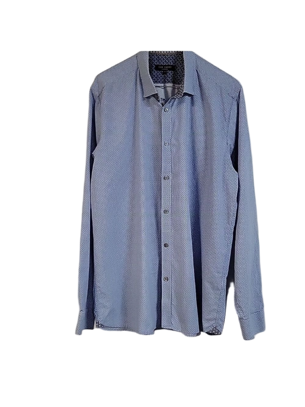 Ted Baker London Long-Sleeved Button-Down Blue Patterned Shirt, Sz 16.5